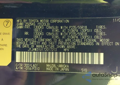 2007 Lexus Rx 400H из США, поврежденный, VIN JTJHW31U172017213